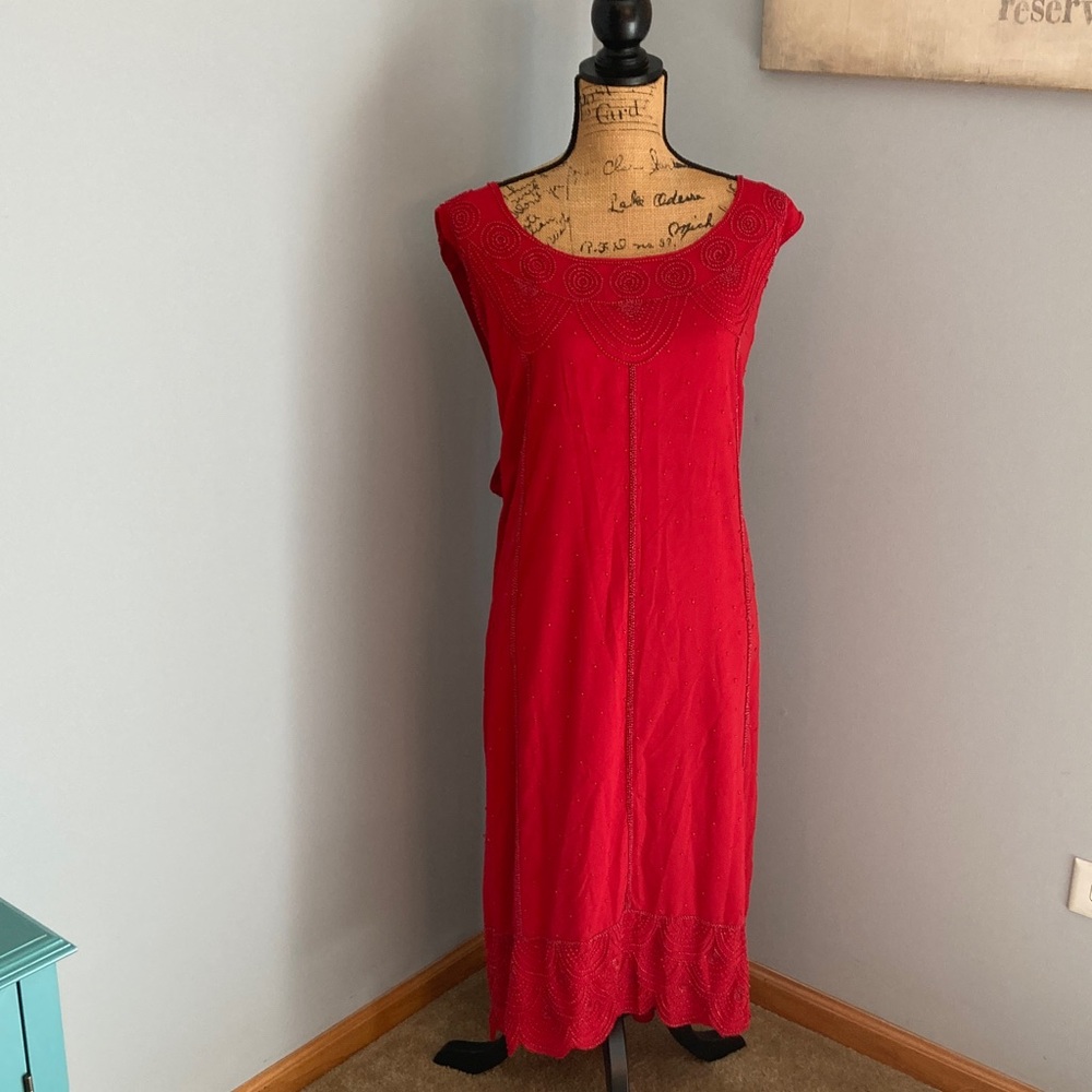 Roaman's Vibrant Red Midi Dress Women's Plus Size